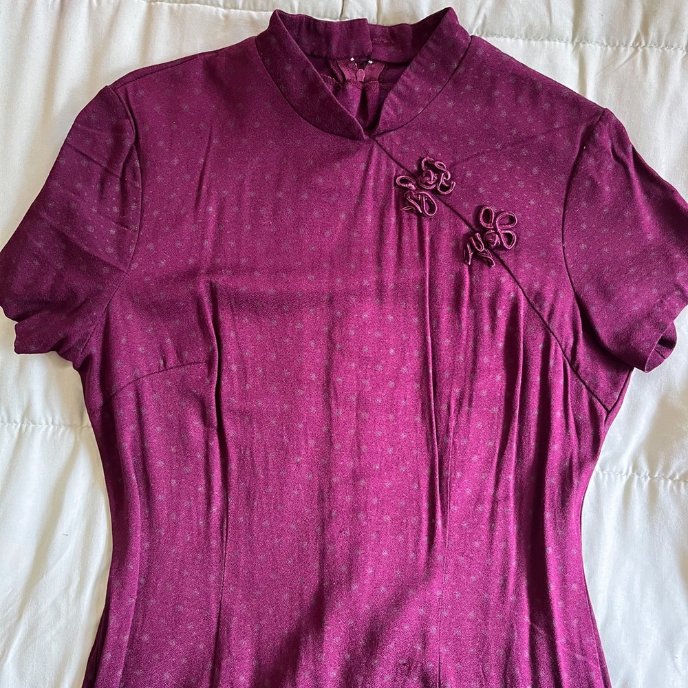 Vintage Mandarin Collar maroon dress